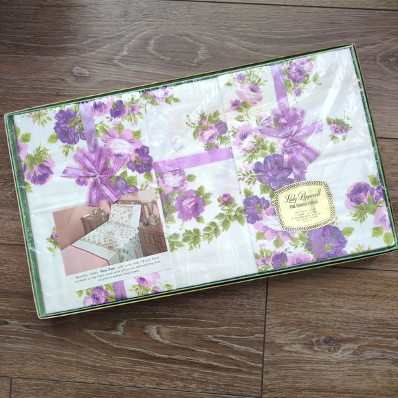 Lady Pepperell Other - Vtg NOS Lady Pepperell Full Sheet Set‎ Flat + Pillowcases Purple Rose Sealed Box